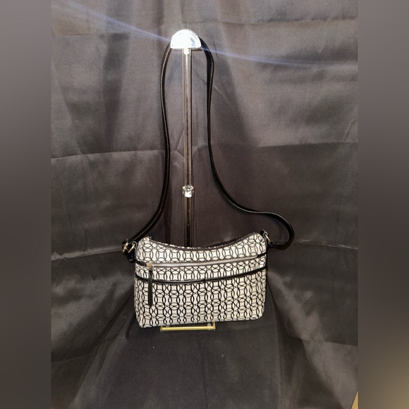 Hallie Crossbody Handbag in Black/Beige Jacquard - Picture 2 of 9